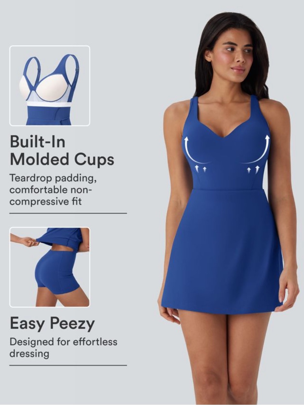 HALARA  Softlyzero Push Up Molded Cups Active Dress Large Bust - Beaucoup Blue